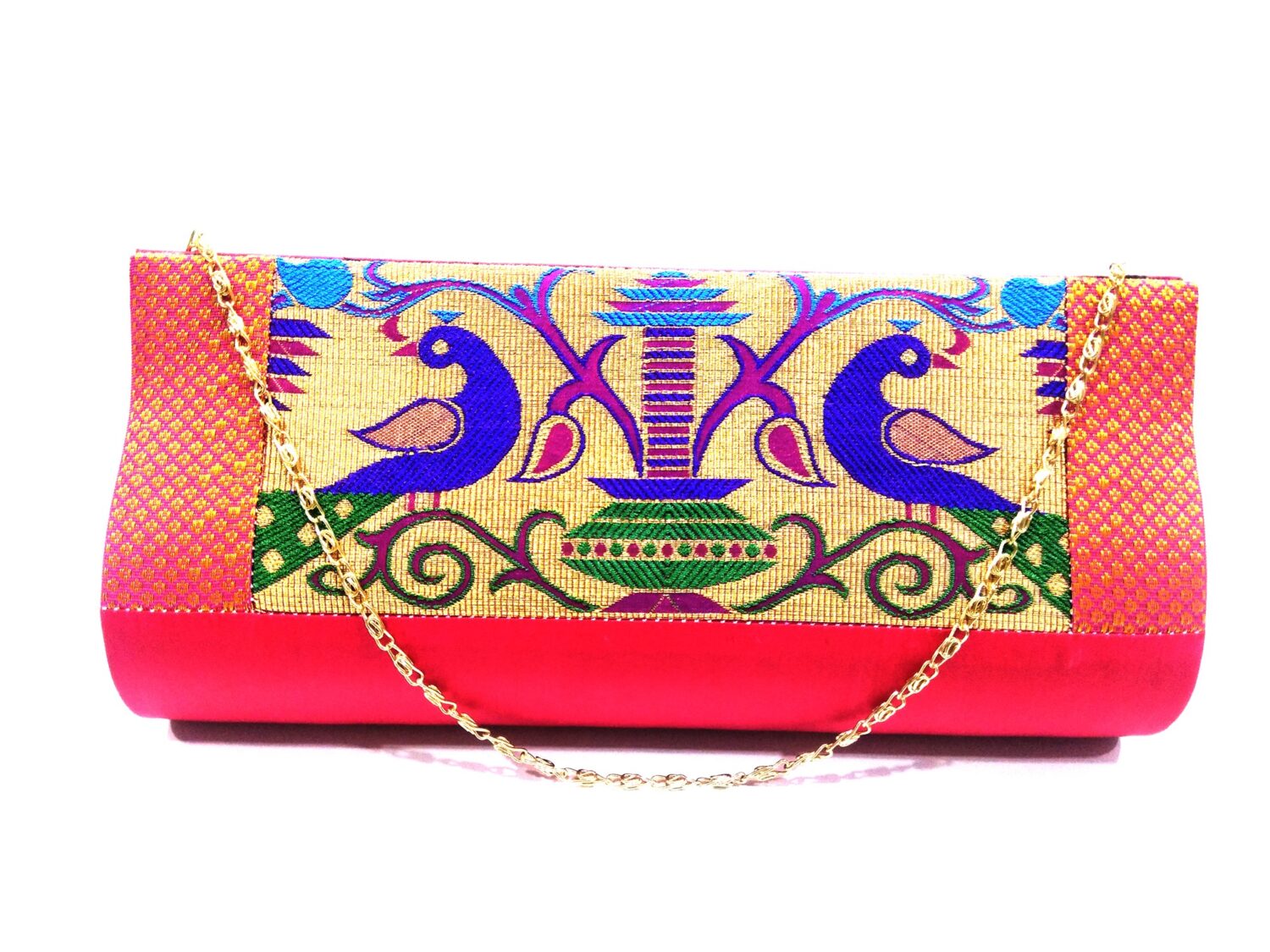 Semi Paithani Clutch With Beautiful Peacock Design – Paithani Purses