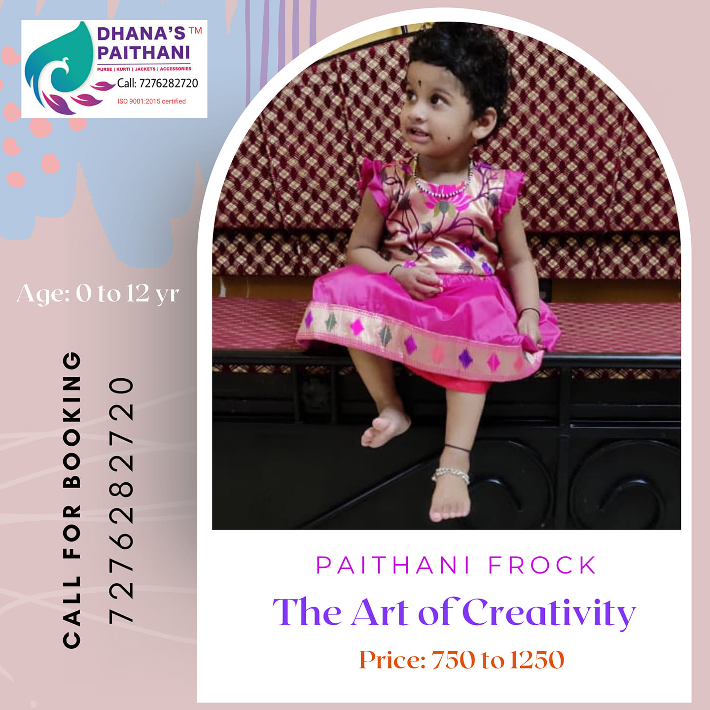 Paithani frock pink